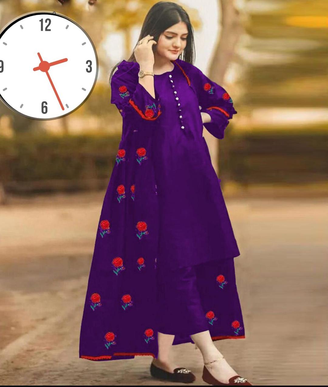 Elegant Women's Stitched Gown Suit - 3 Pcs Embroidered Set in Silk & Banarsi