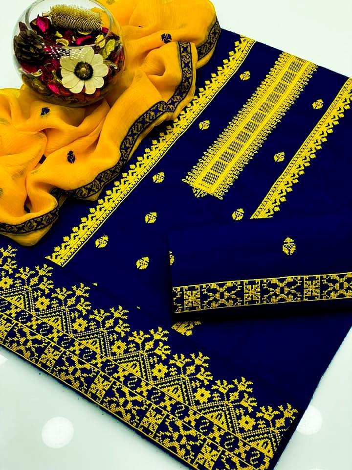3 Pcs Women's Unstitched Cotton Embroidered Suit