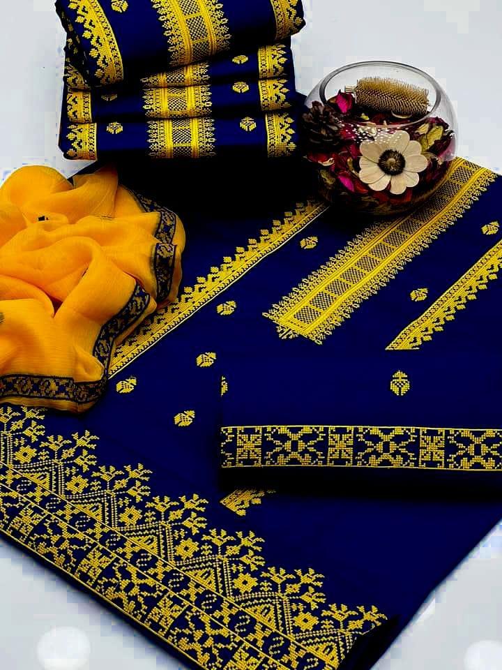 3 Pcs Women's Unstitched Cotton Embroidered Suit